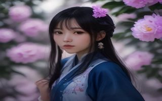花宵道中女主角宫比，江户时代吉原最高级别花魁，面容冷静优雅，身着华美振袖，眼神深邃透着压抑已久的渴望